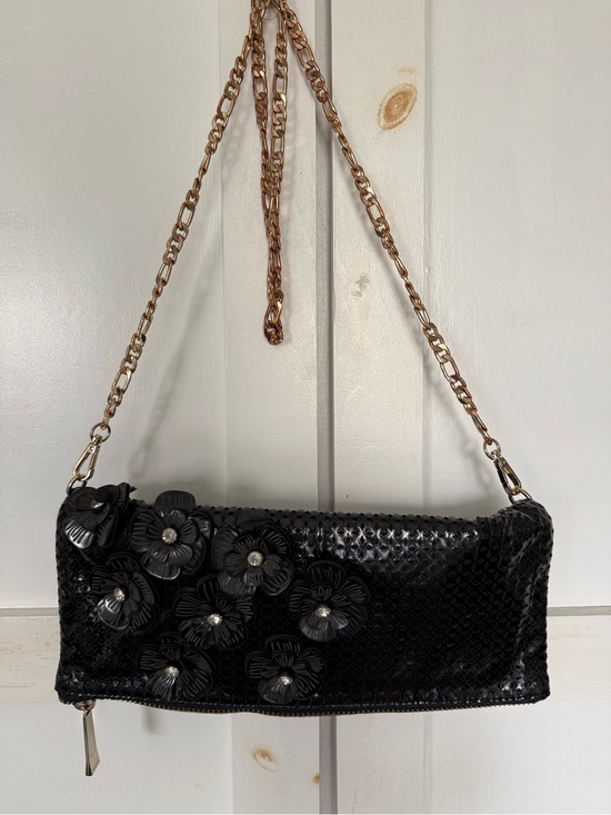 Pinko Handbags - Pinko Authentic Convertible Black Flower Gold Chain Clutch